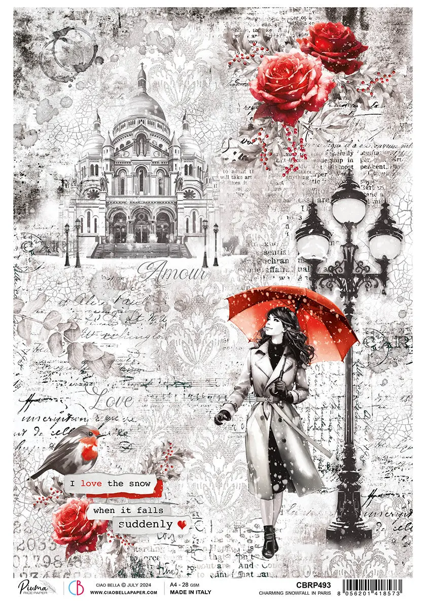 Rice Paper A4 Charming Snowfall In Paris - 5 Sheets 1