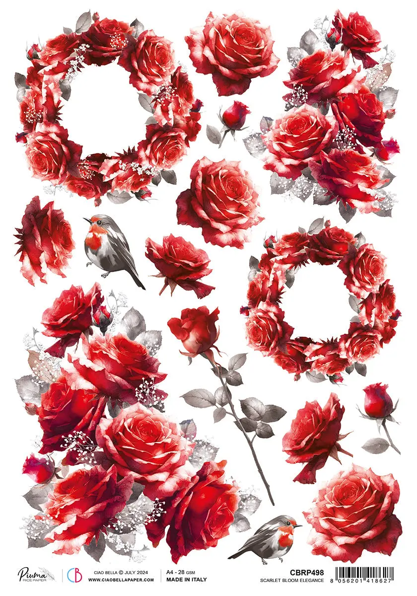 Rice Paper A4 Scarlet Bloom Elegance - 5 Sheets 1