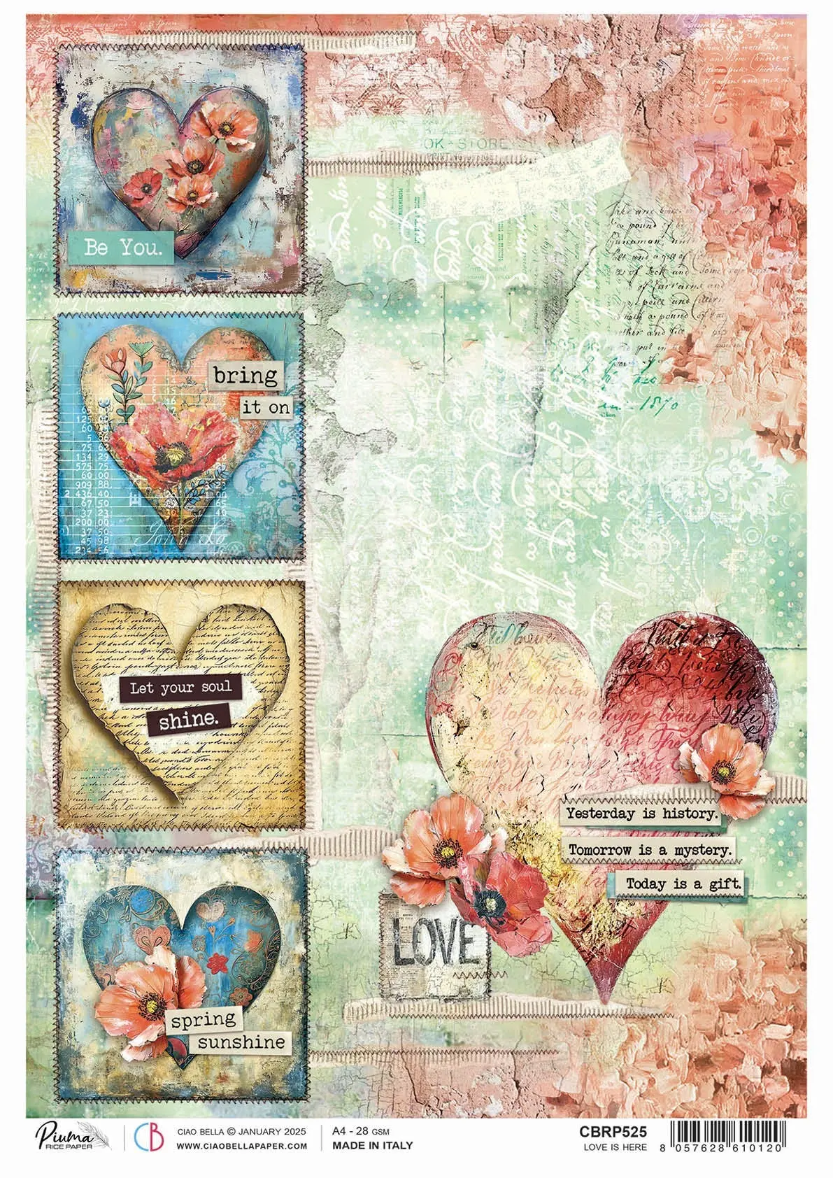 Rice Paper A4 Love Is Here - 5 Sheets 1