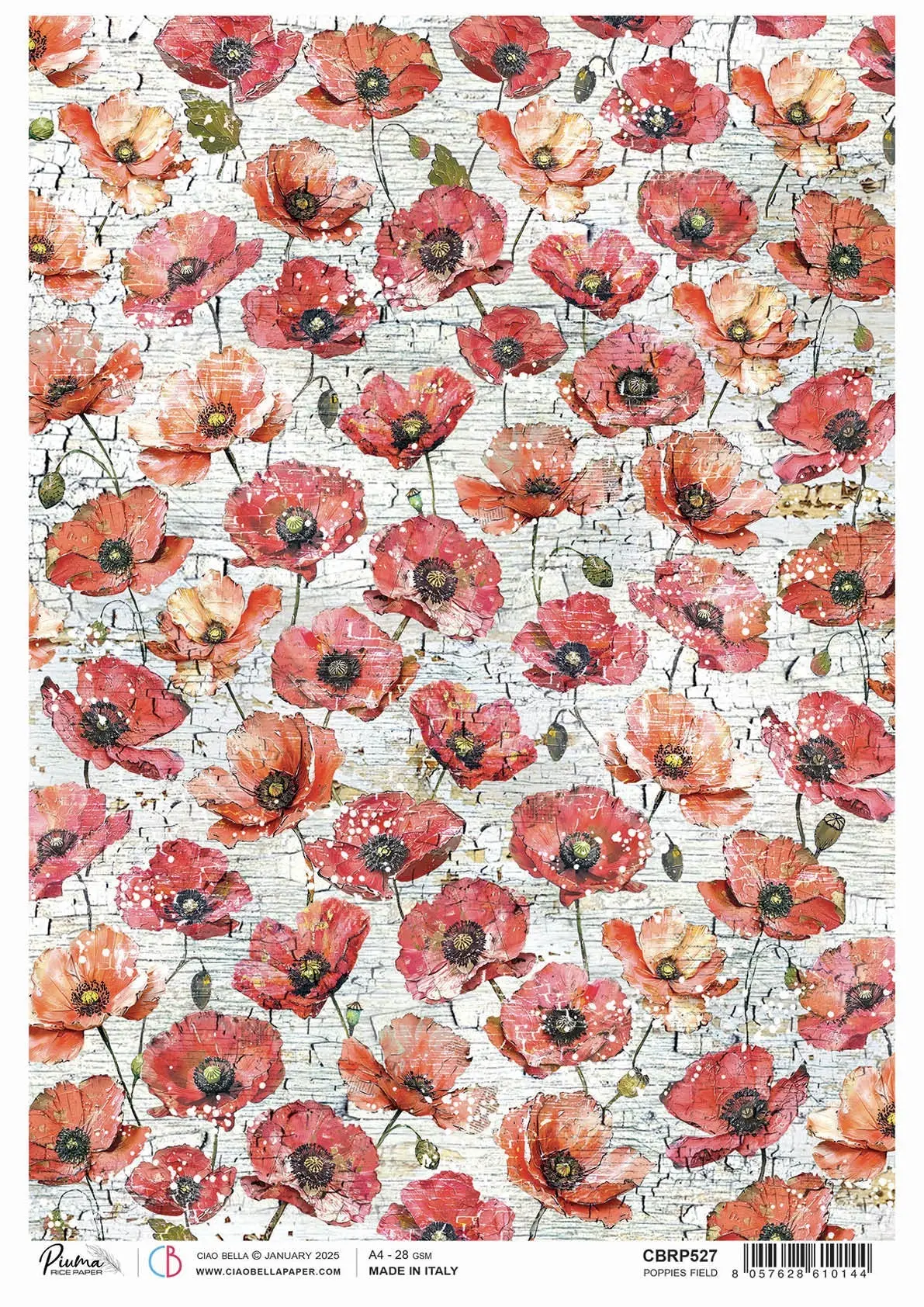 Rice Paper A4 Poppies Field - 5 Sheets 1