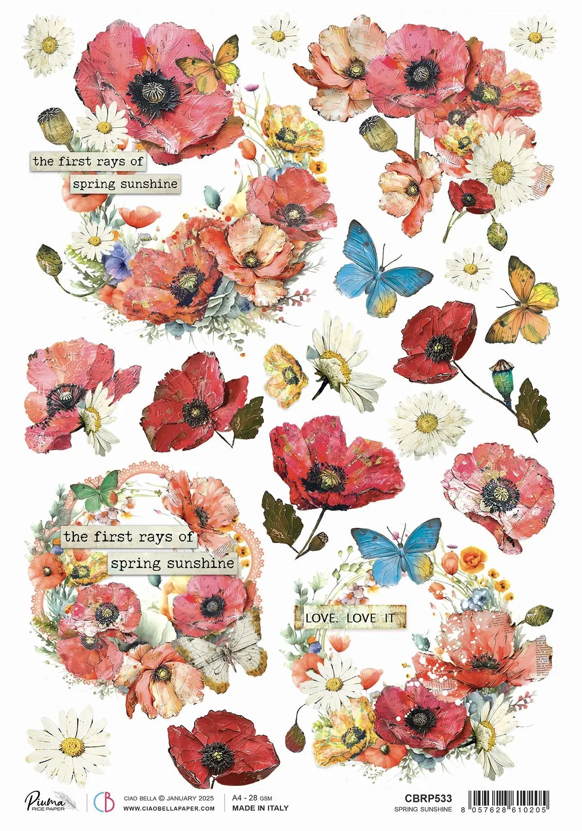 Rice Paper A4 Spring Sunshine - 5 Sheets 1