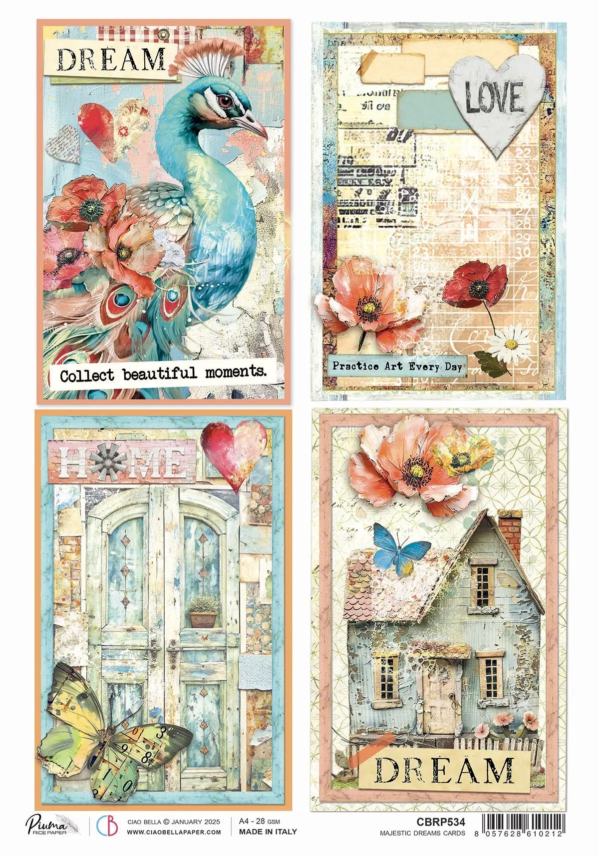 Rice Paper A4 Majestic Dreams Cards - 5 Sheets 1