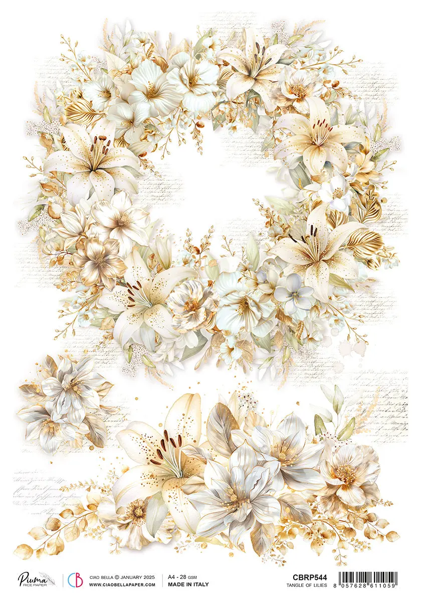 Rice Paper A4 Tangle Of Lilies - 5 Sheets 1