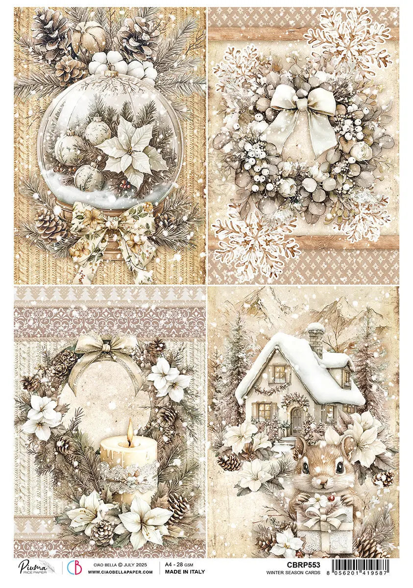 Rice Paper A4 A Winter Season Cards - 5 Sheets 1