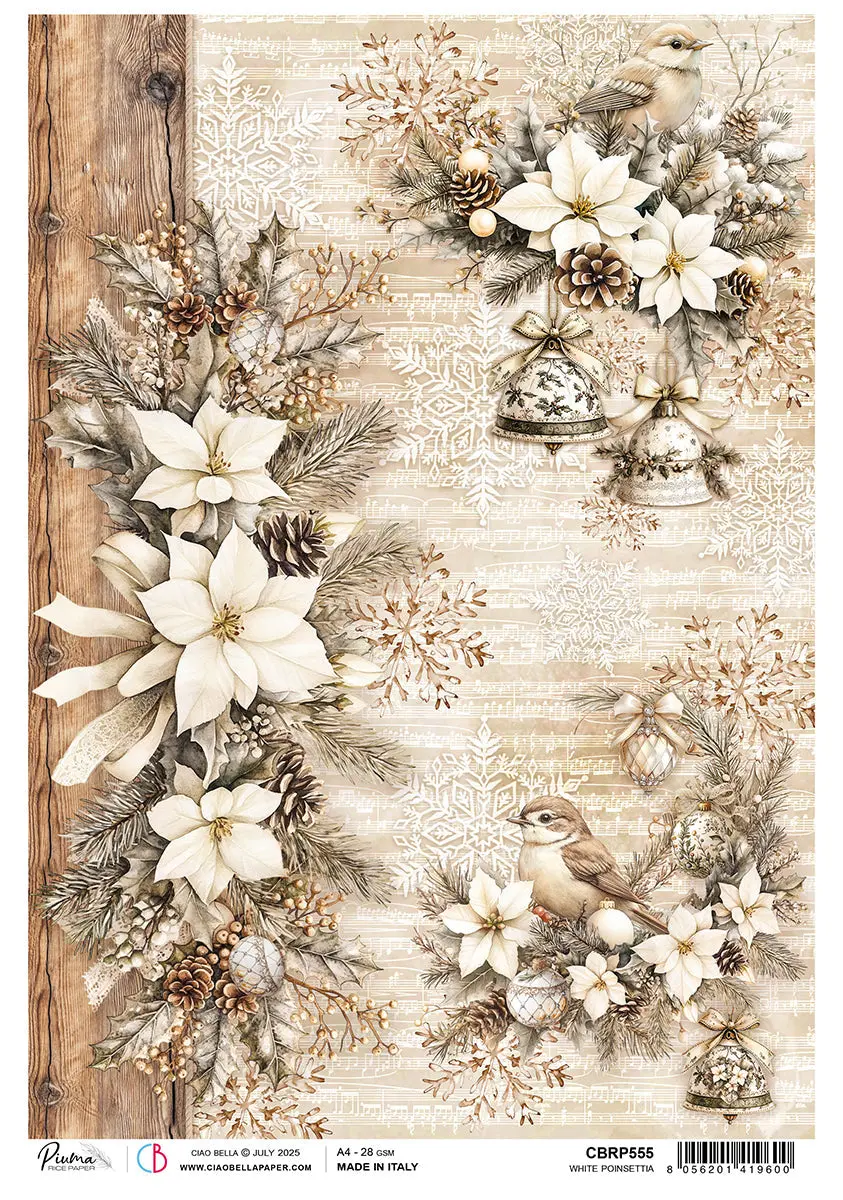Rice Paper A4 White Poinsettia - 5 Sheets 1
