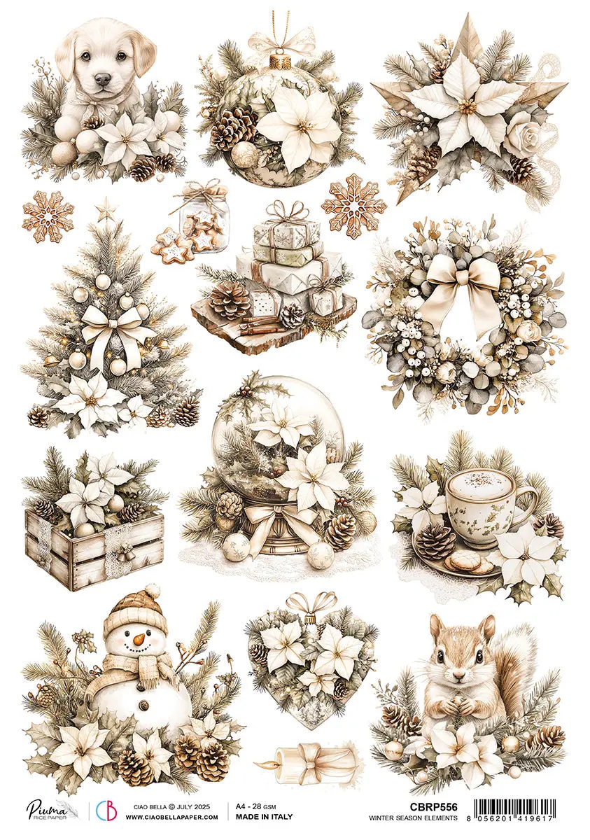 Rice Paper A4 Winter Season Elements - 5 Sheets 1