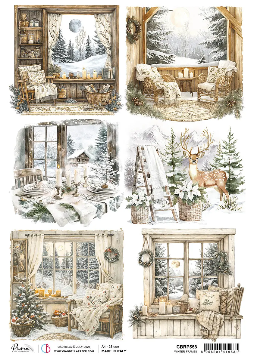 Rice Paper A4 Winter Frames - 5 Sheets 1