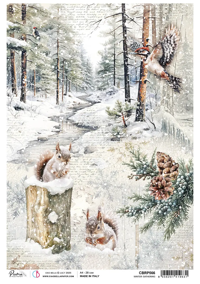 Rice Paper A4 Winter Gathering - 5 Sheets 1