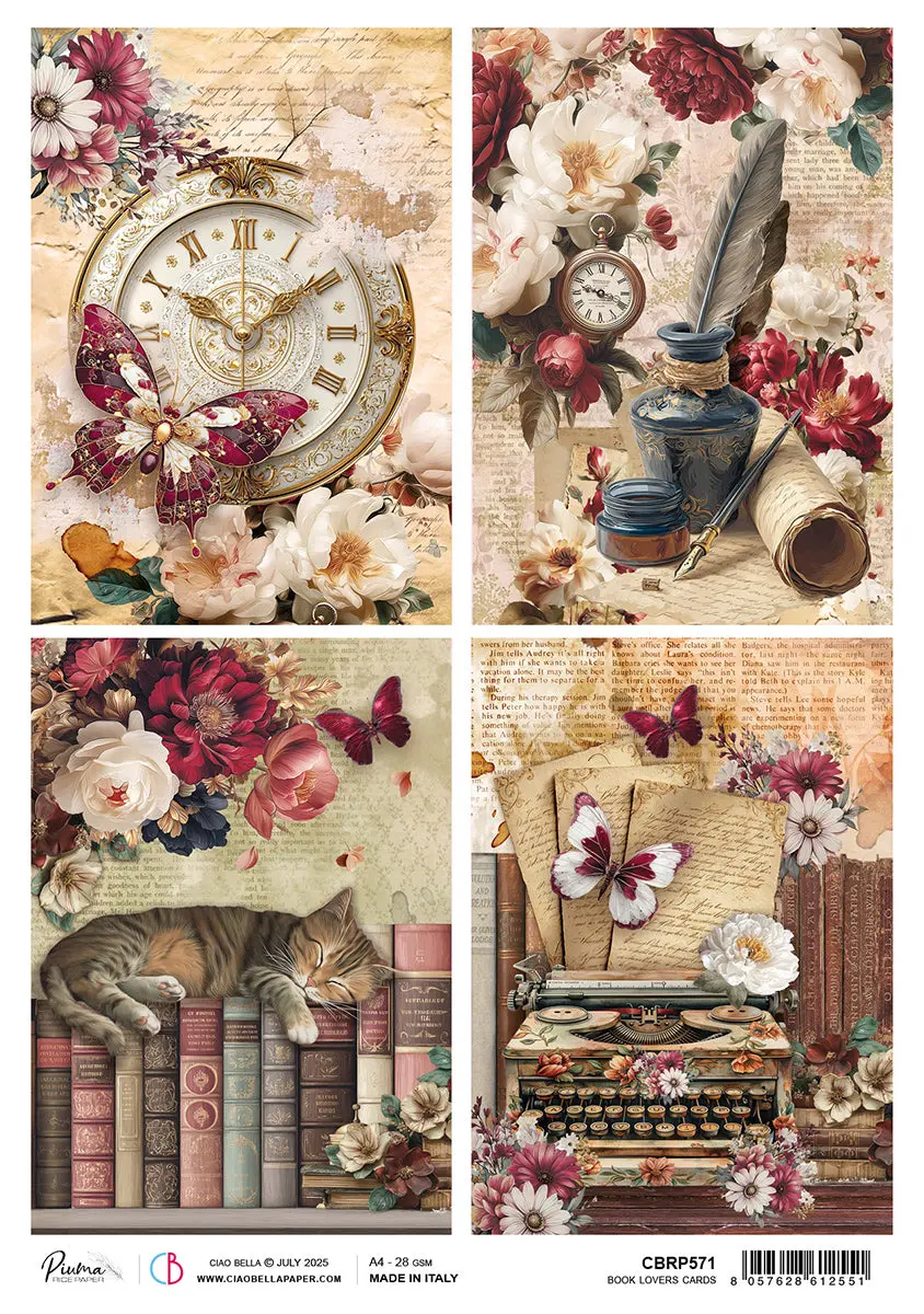 Book Lovers Rice Paper A4 A Book Lovers Cards - 5 Sheets 1