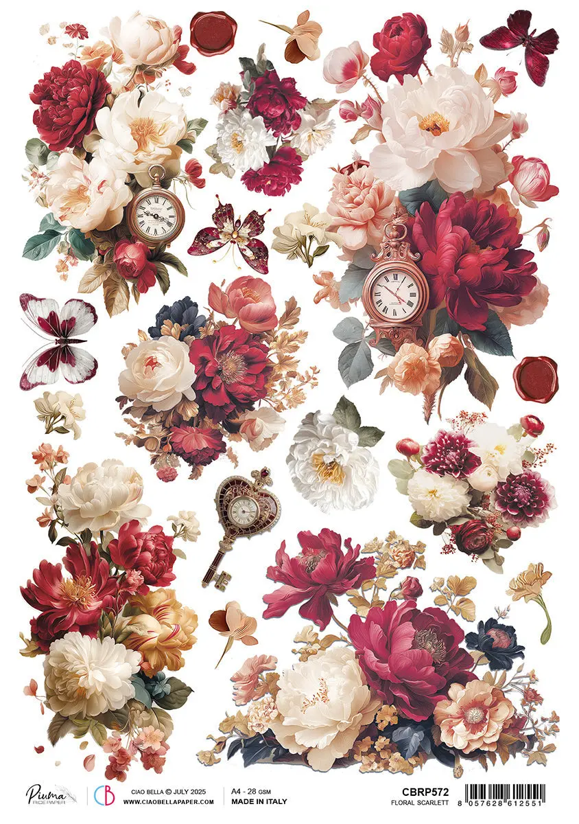 Book Lovers Rice Paper A4 Floral Scarlett - 5 Sheets 1