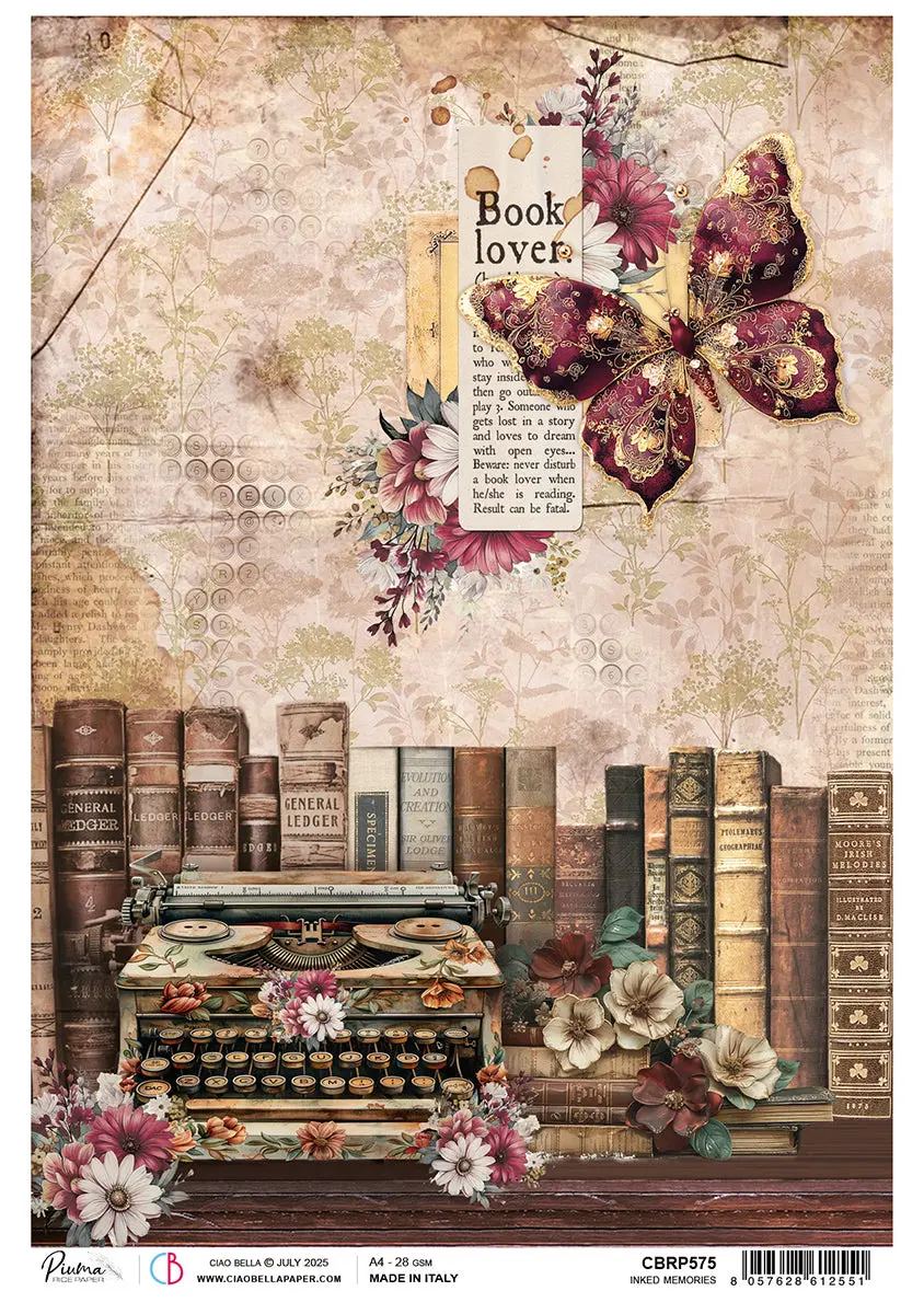 Book Lovers Rice Paper A4 Inked Memories - 5 Sheets 1