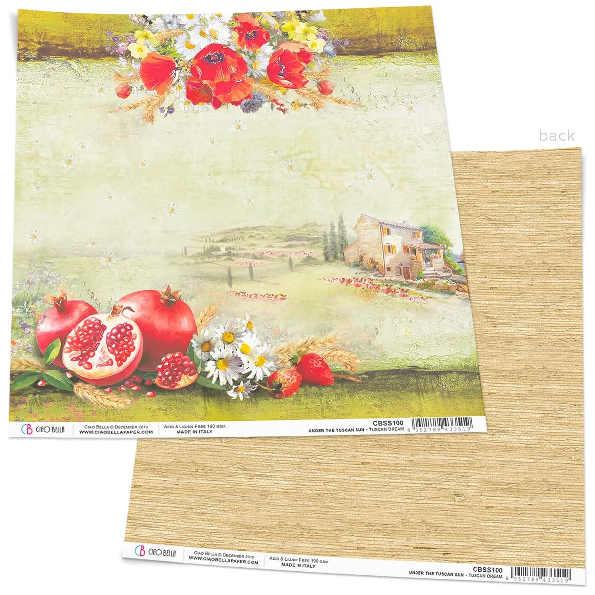 Ciao Bella Tuscan Dream Paper Sheet 12"X12" 1 Sheet 1