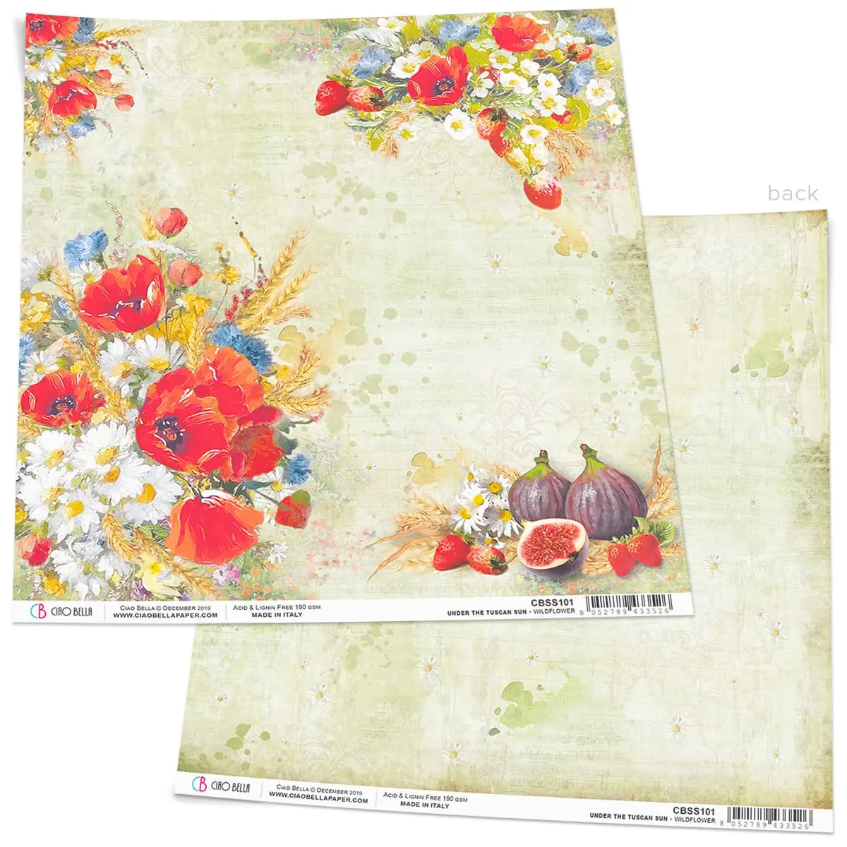 Ciao Bella Wildflower Paper Sheet 12"X12" 1 Sheet 1