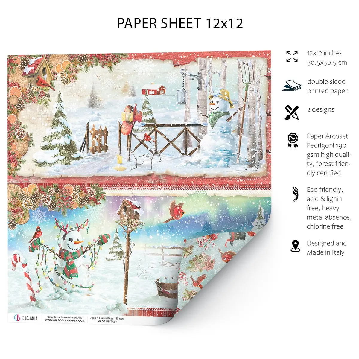Ciao Bella Snowmen Paper Sheet 12"X12" 1 Sheet 2