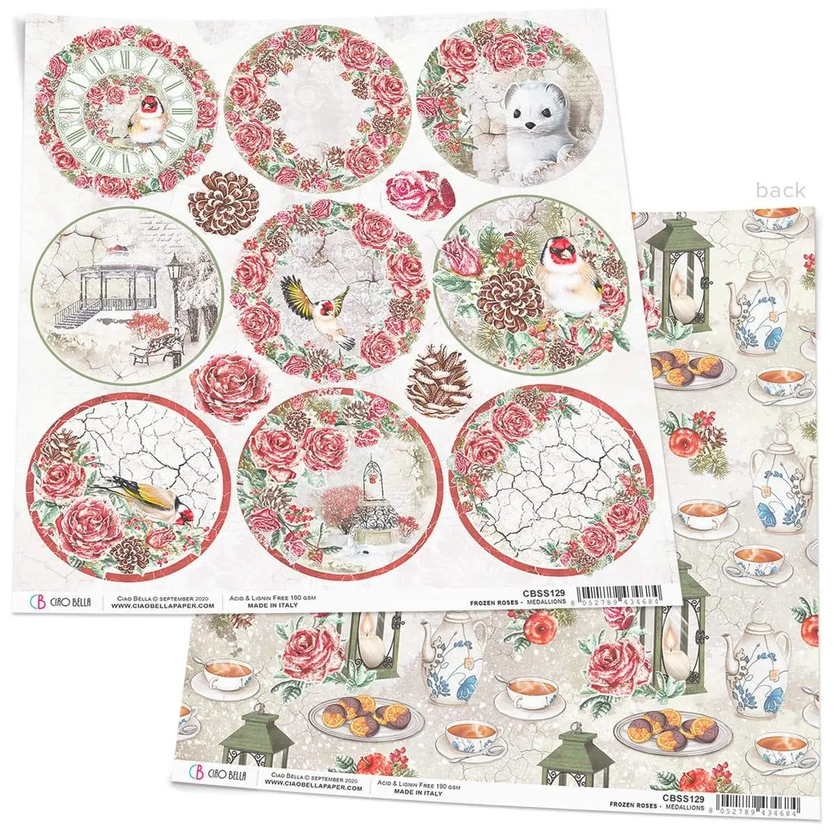 Ciao Bella Frozen Roses Medallions Paper Sheet 12"X12" 1 Sheet 1