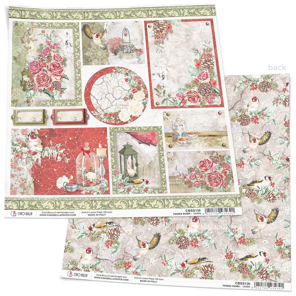 Ciao Bella Frozen Roses Cards Paper Sheet 12"X12" 1 Sheet 1