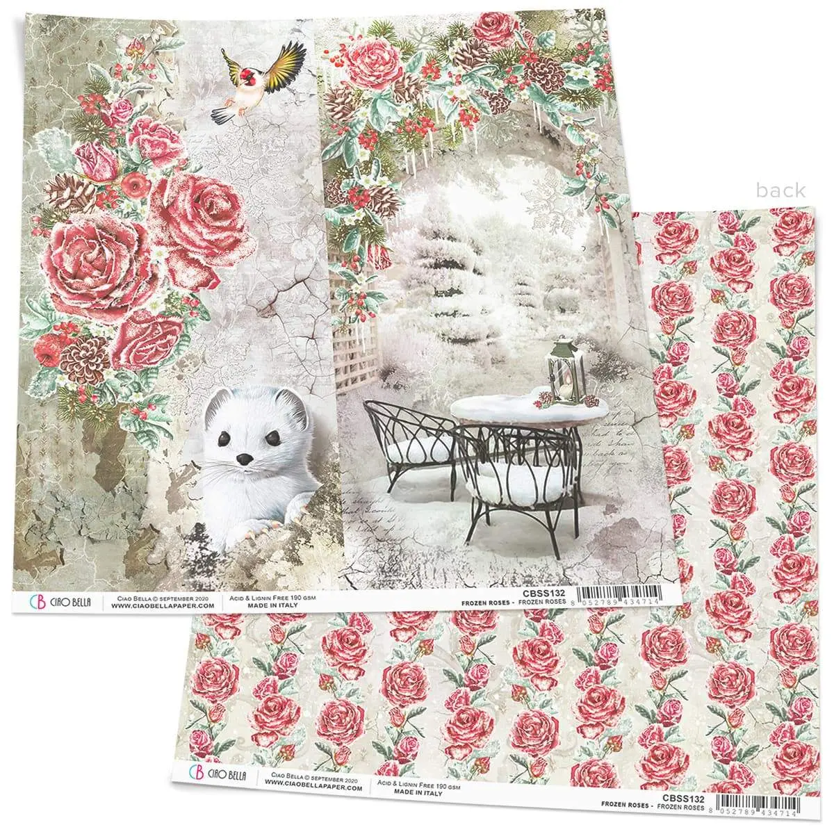 Ciao Bella Frozen Roses Paper Sheet 12"X12" 1 Sheet 1