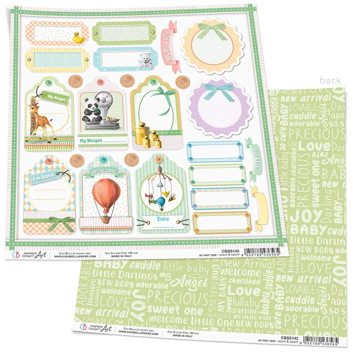 Ciao Bella Height & Weight Paper Sheet 12"X12" 1 Sheet 1