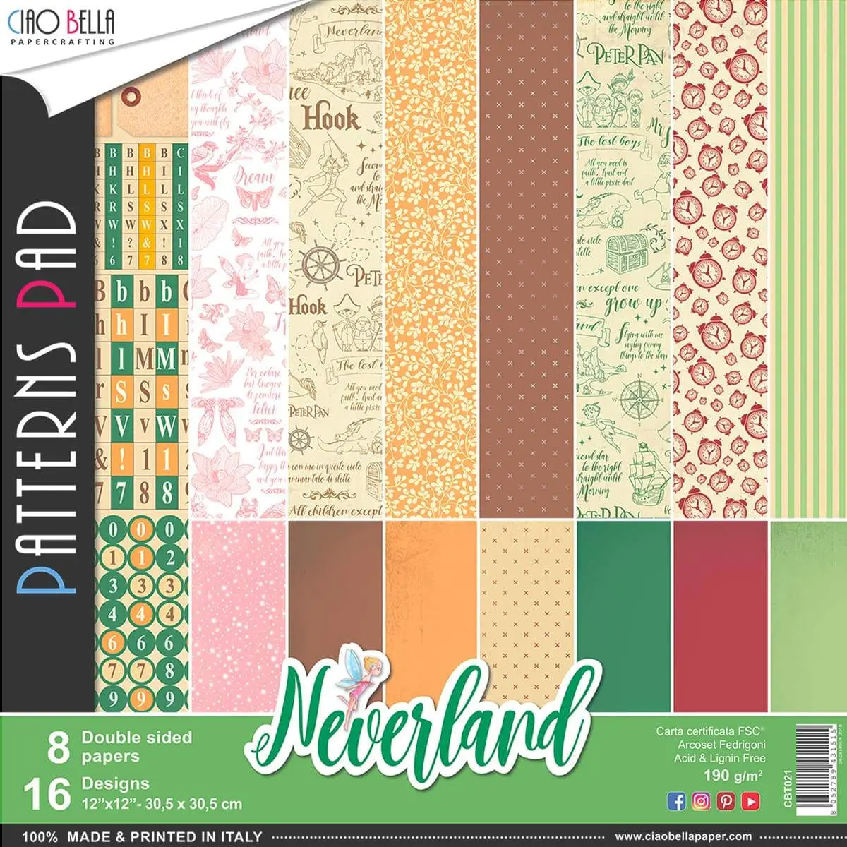 Ciao Bella Neverland Patterns Pad 12"X12" 8/Pkg 1