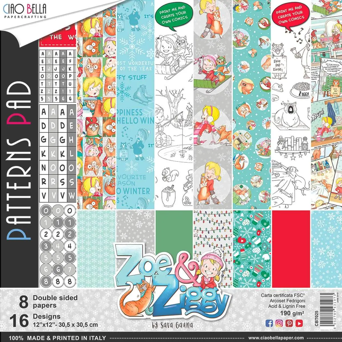 Ciao Bella Zoe & Ziggy Patterns Pad 12"X12" 8/Pkg 1