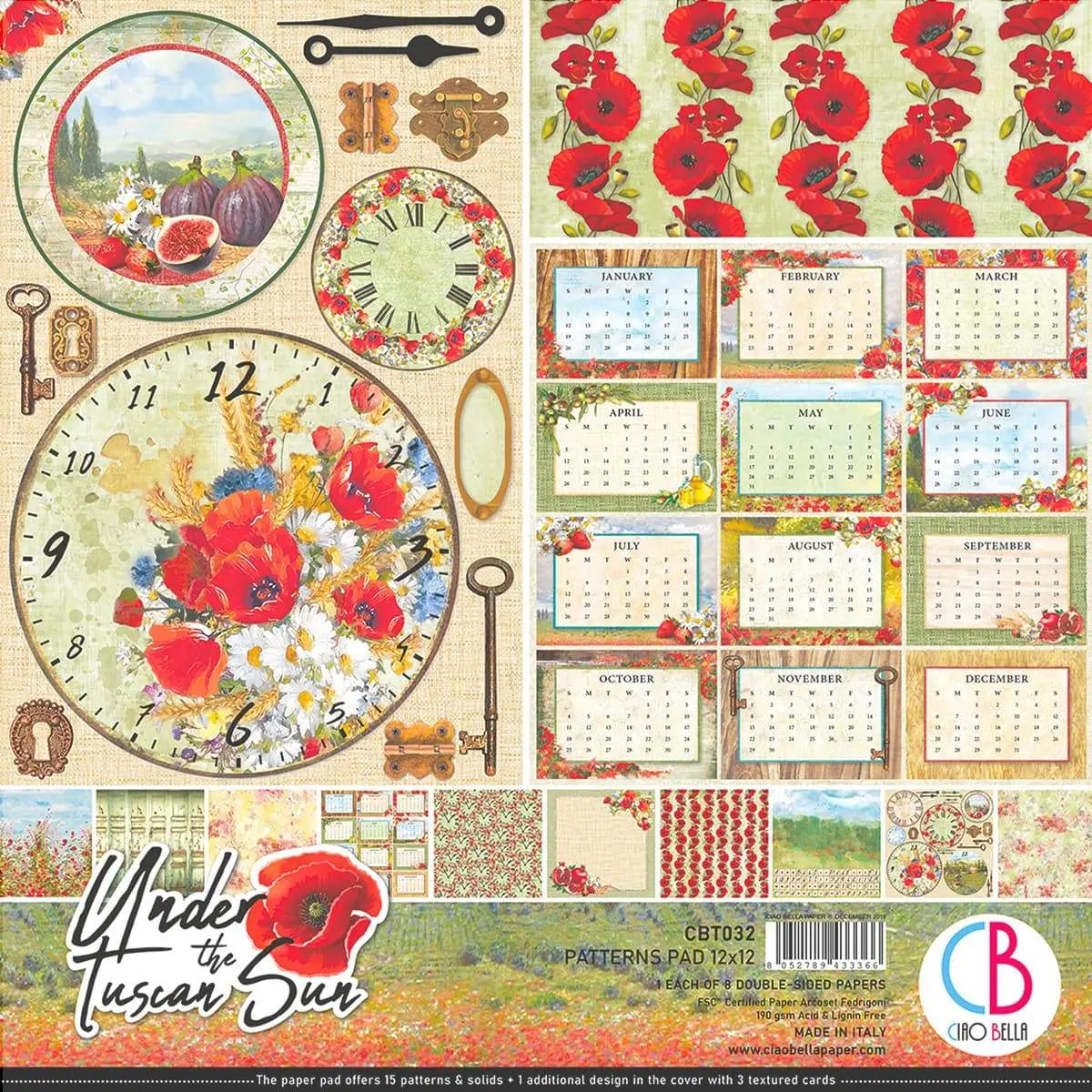 Ciao Bella Under The Tuscan Sun Patterns Pad 12"X12" 8/Pkg 1