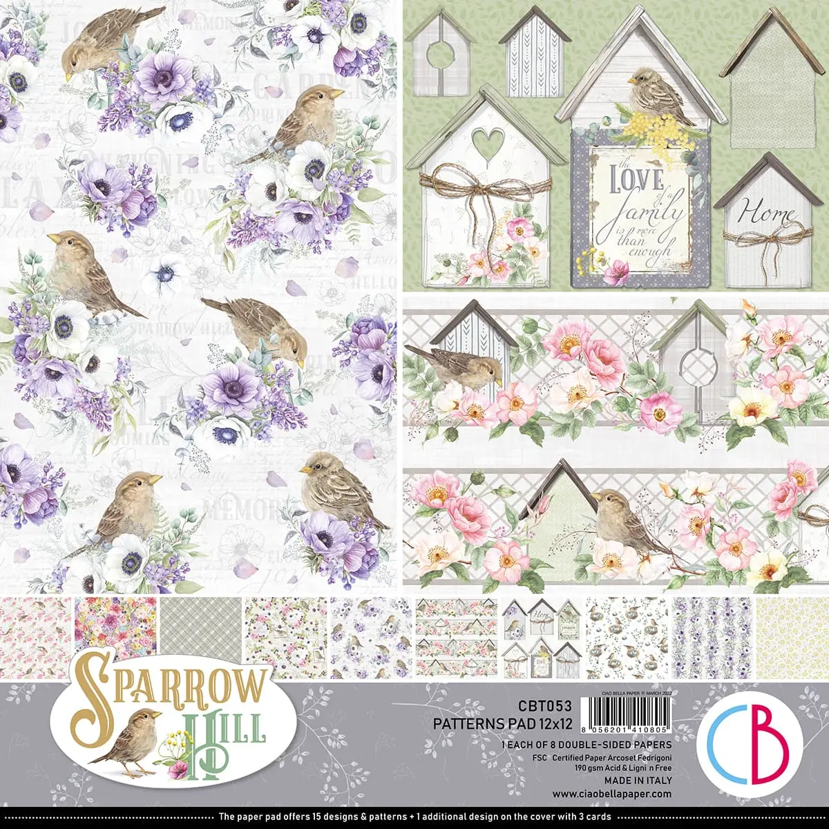 Ciao Bella Sparrow Hill Patterns Pad 12X12 8/Pkg 1