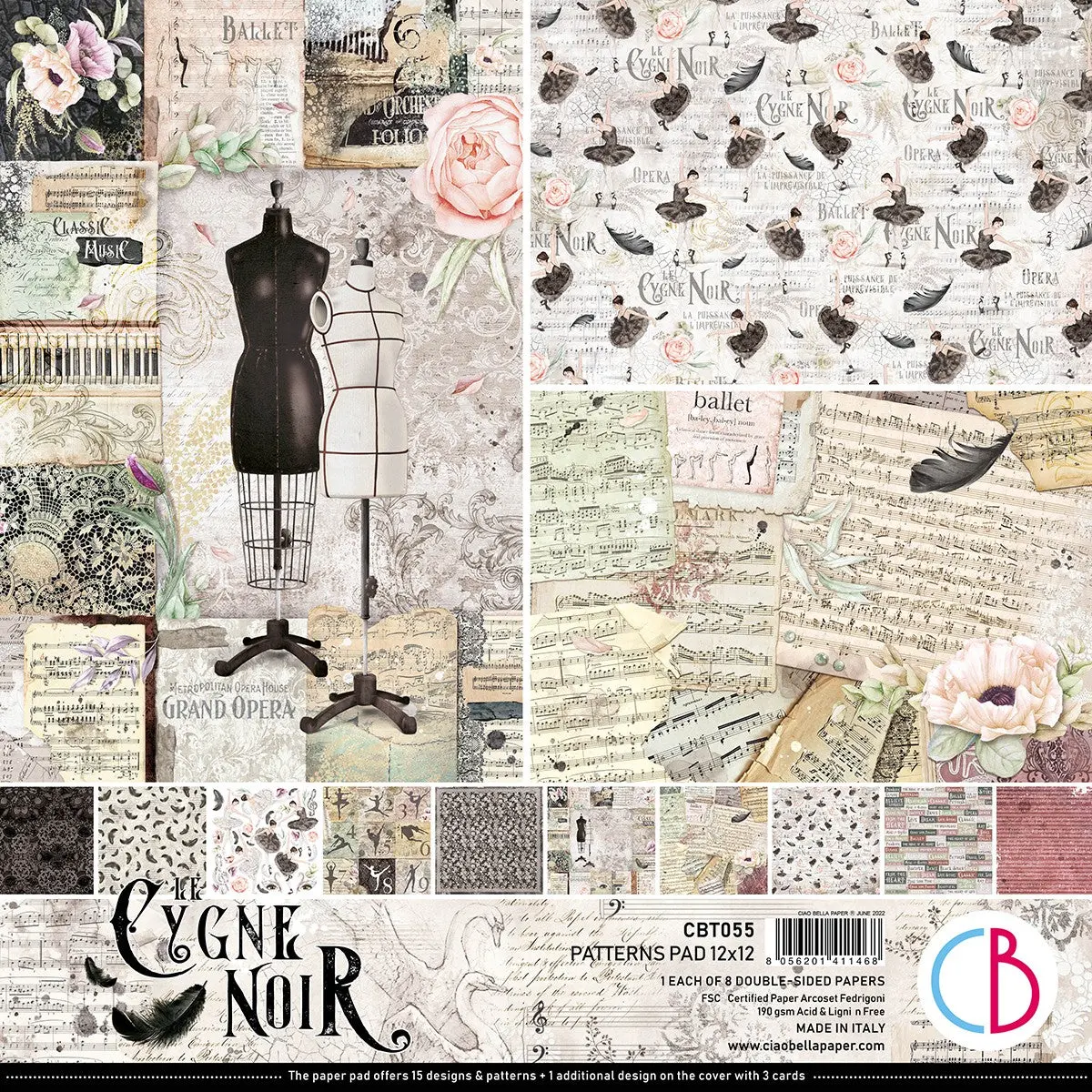 Ciao Bella Cygne Noir Patterns Pad 12X12 8/Pkg 1