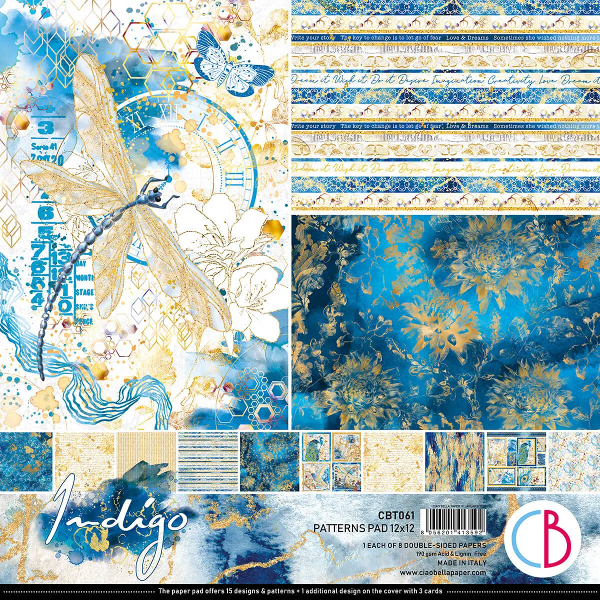 Indigo Patterns Pad 12X12 8/Pkg 1