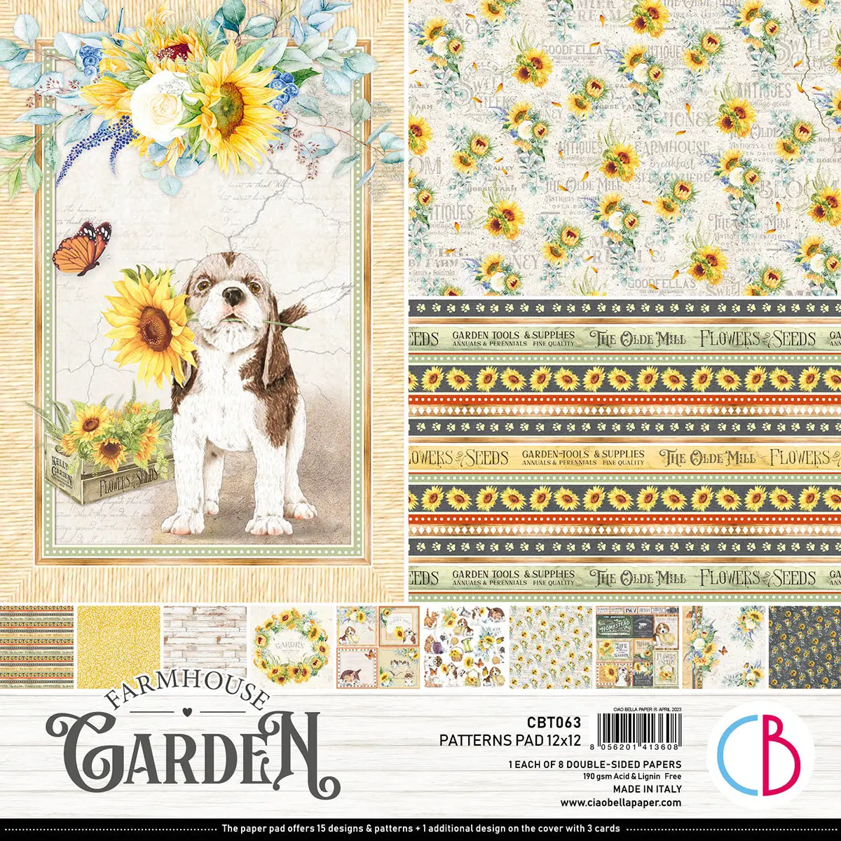 Ciao Bella Farmhouse Garden Patterns Pad 12"X12" 8/Pkg 1