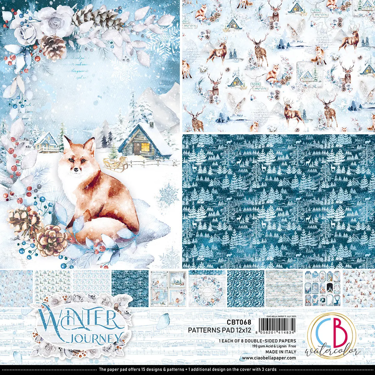 Ciao Bella Winter Journey Patterns Pad 12"X12" 8/Pkg 1