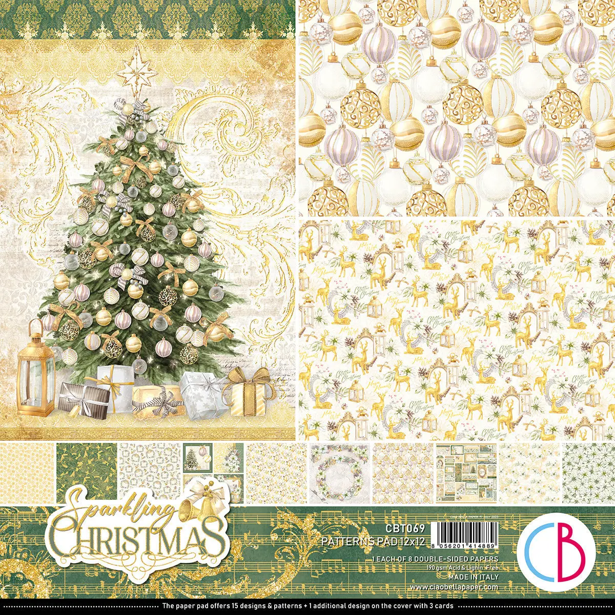 Ciao Bella Sparkling Christmas Patterns Pad 12"X12" 8/Pkg 1