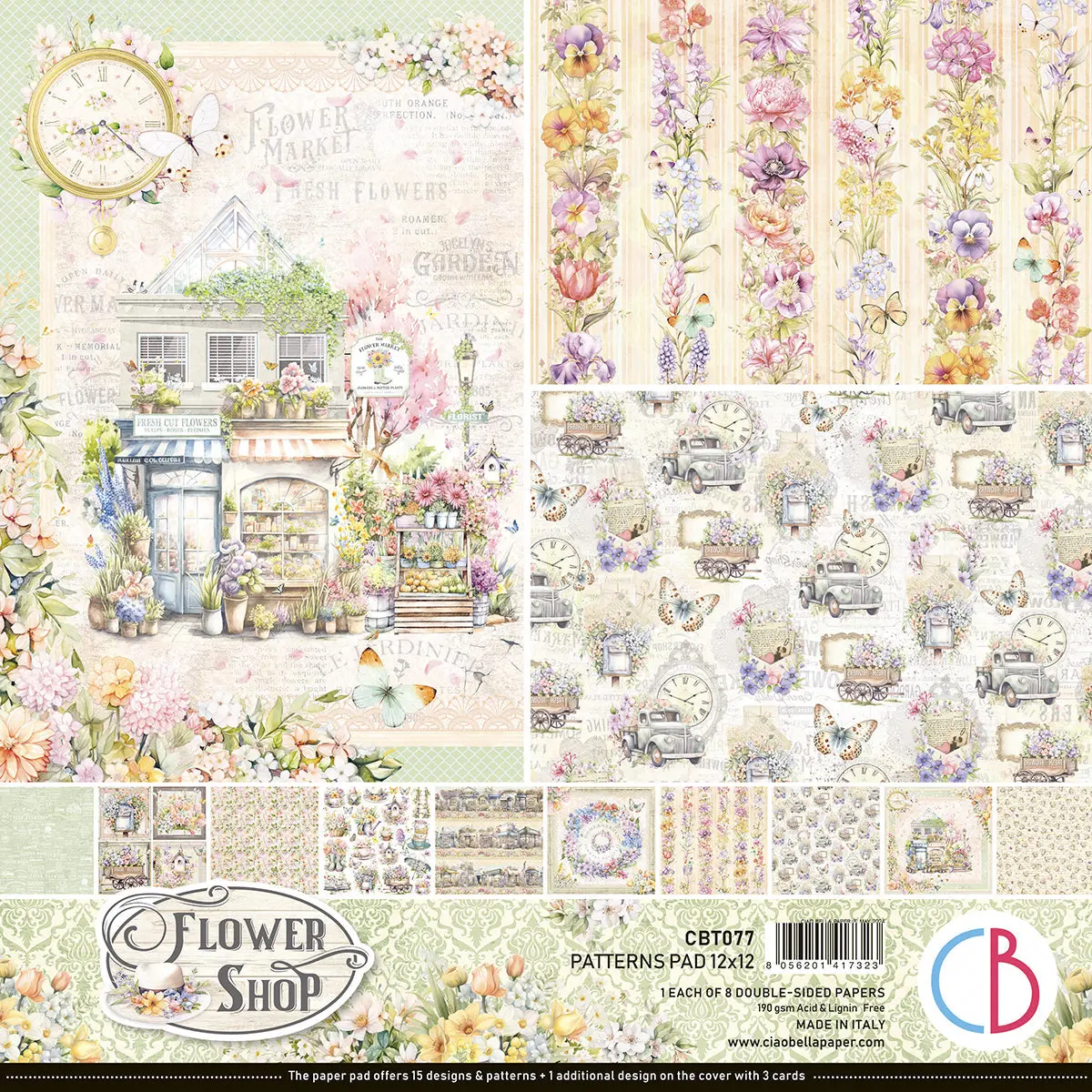 Flower Shop Patterns Pad 12"X12" 8/Pkg 1