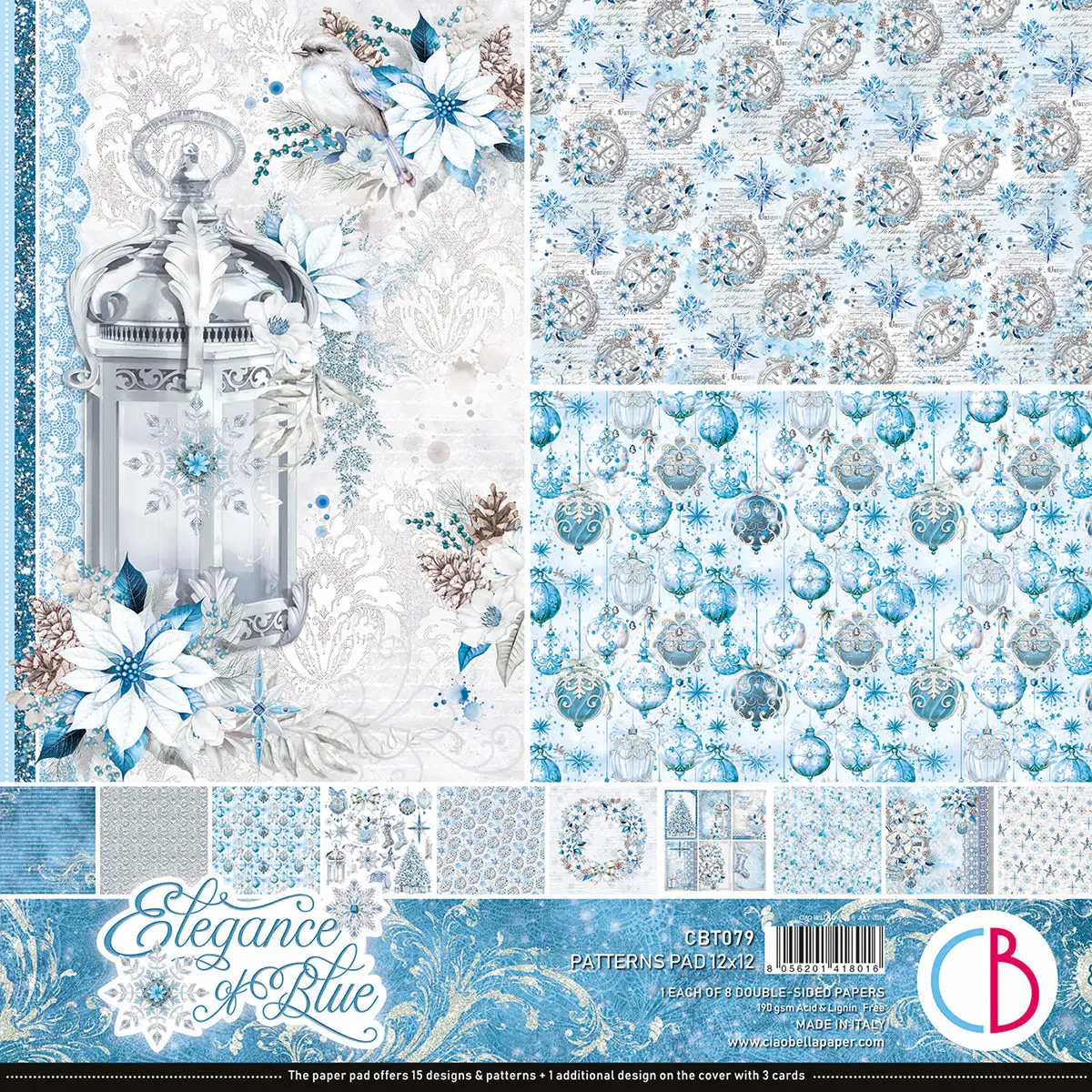 Elegance Of Blue Patterns Pad 12"X12" 8/Pkg 1