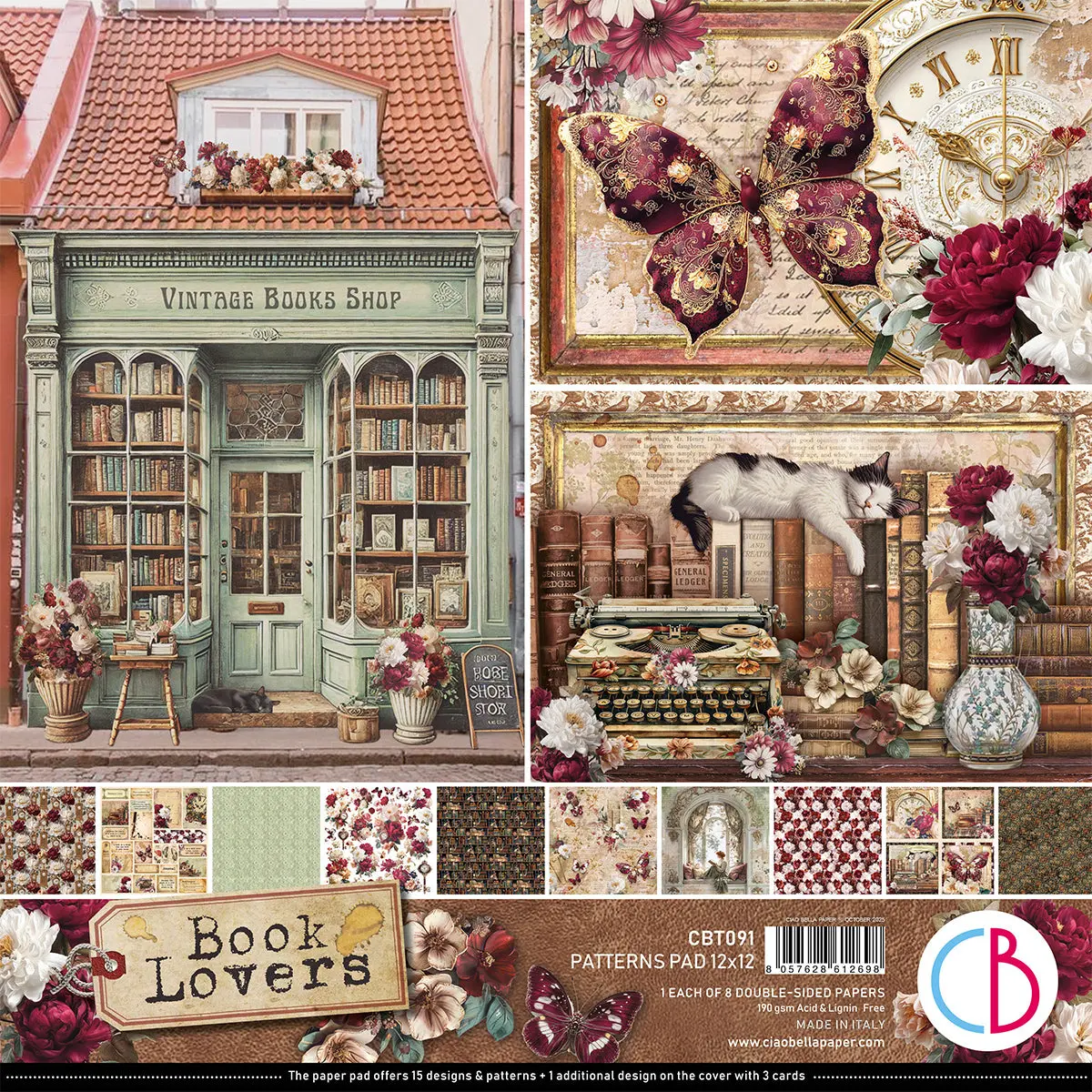 Book Lovers Patterns Pad 12"X12" 8/Pkg 1