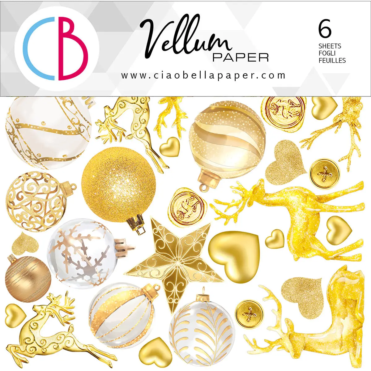 Ciao Bella Vellum Sparkling Christmas Fussy Cut 6"X6" 6/Pkg 1