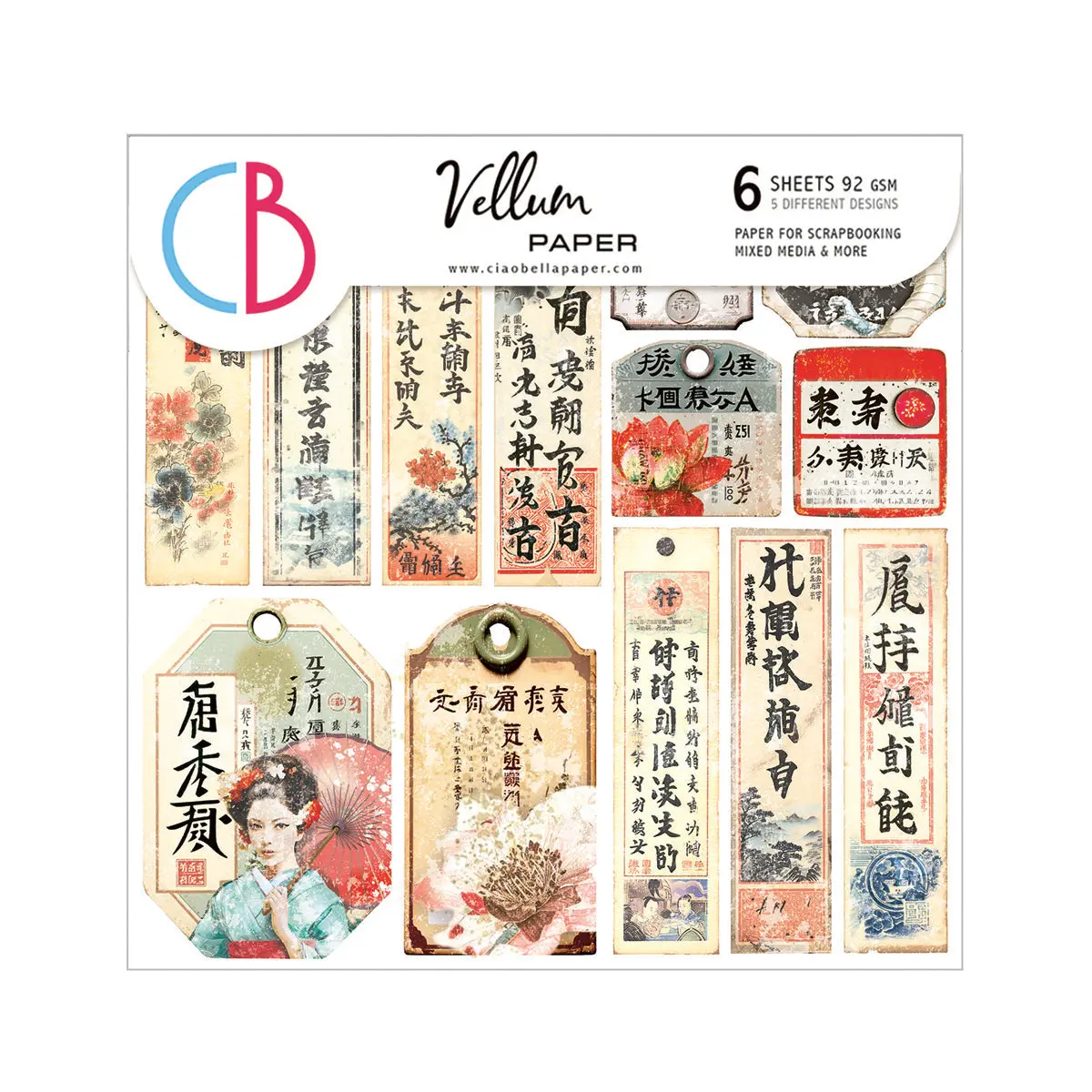 Vellum Land Of The Rising Sun Fussy Cut 6"X6" 6/Pkg 1