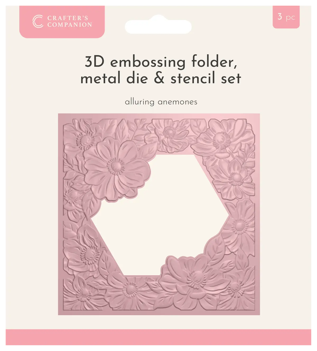 Crafters Companion 5.5” X 5.5” 3D Embossing Folder, Metal Die And Stencil Set - Alluring Anemones 1