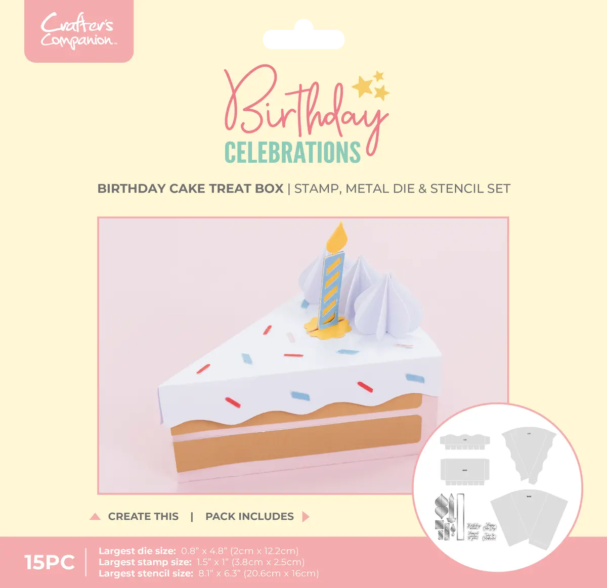 Crafter's Companion Birthday Celebrations Photopolymer Stamp, Die And Stencil - Birthday Cake Treat Box 1