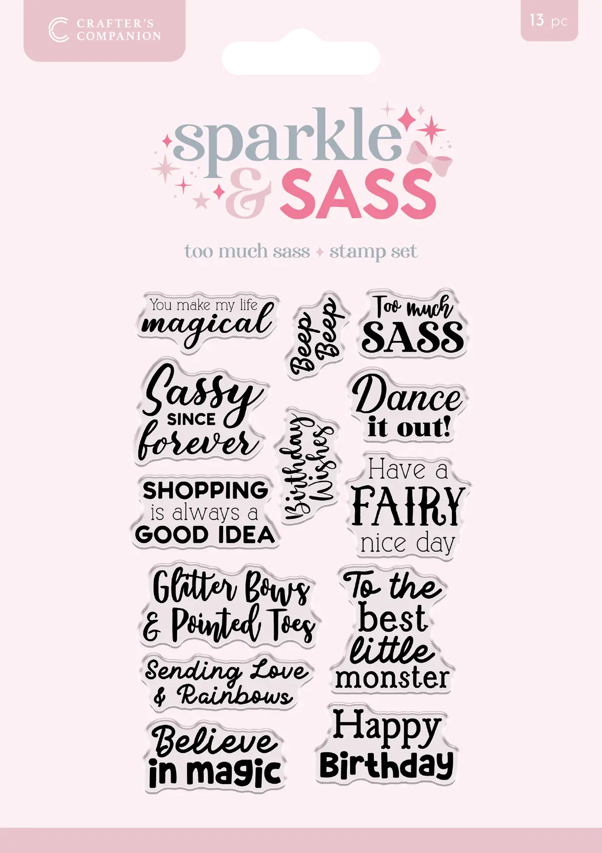 Crafters Companion Clear Acrylic Stamp Set - Too Much Sass Sentiments 1
