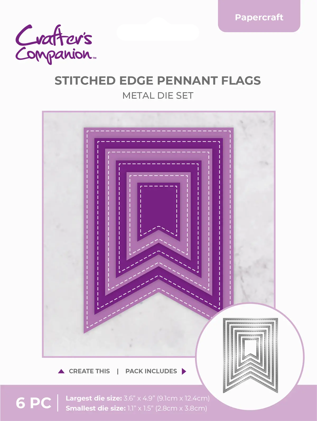 Crafter's Companion Metal Die - Stitched Edge Pennant Flags 1