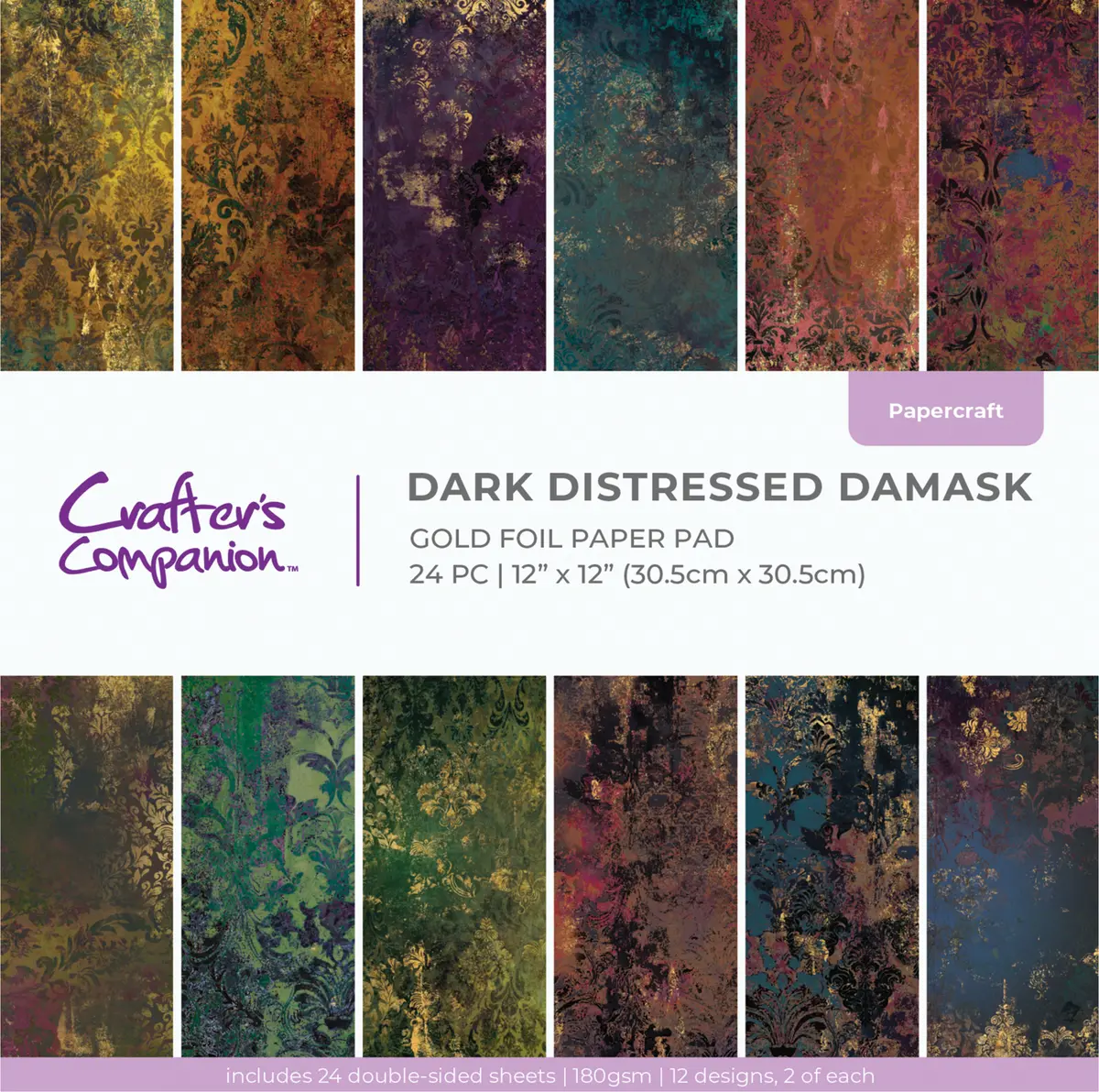 Crafter's Companion 12"X12" Paper Pad - Dark Distressed Damask 1