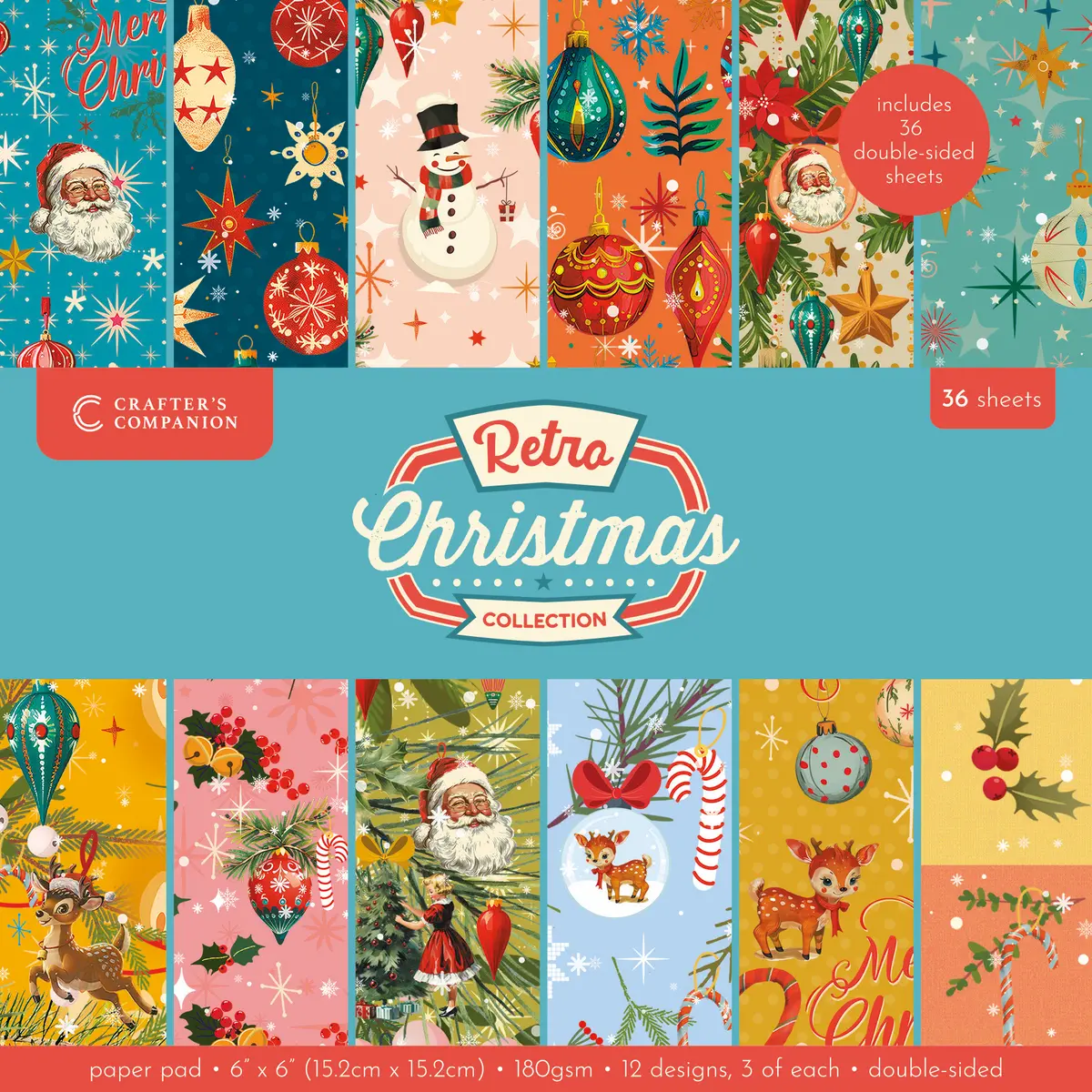 Crafter's Companion Retro Christmas Collection 6" X 6' Pad 1