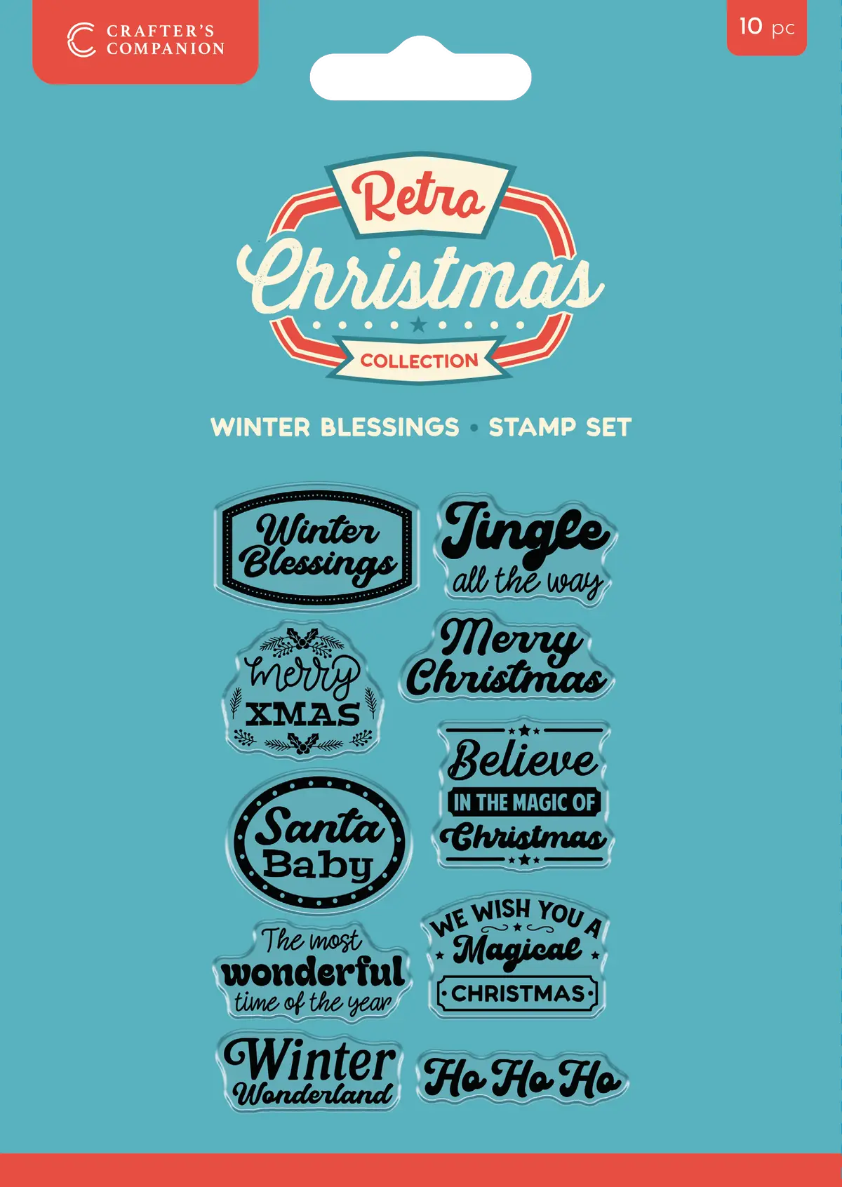 Crafter's Companion Retro Christmas Collection Clear Acrylic Stamp Set - Winter Blessings 1