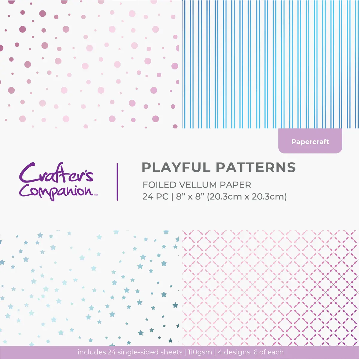 Crafter's Companion 8"X8" Vellum Pad - Playful Patterns 1