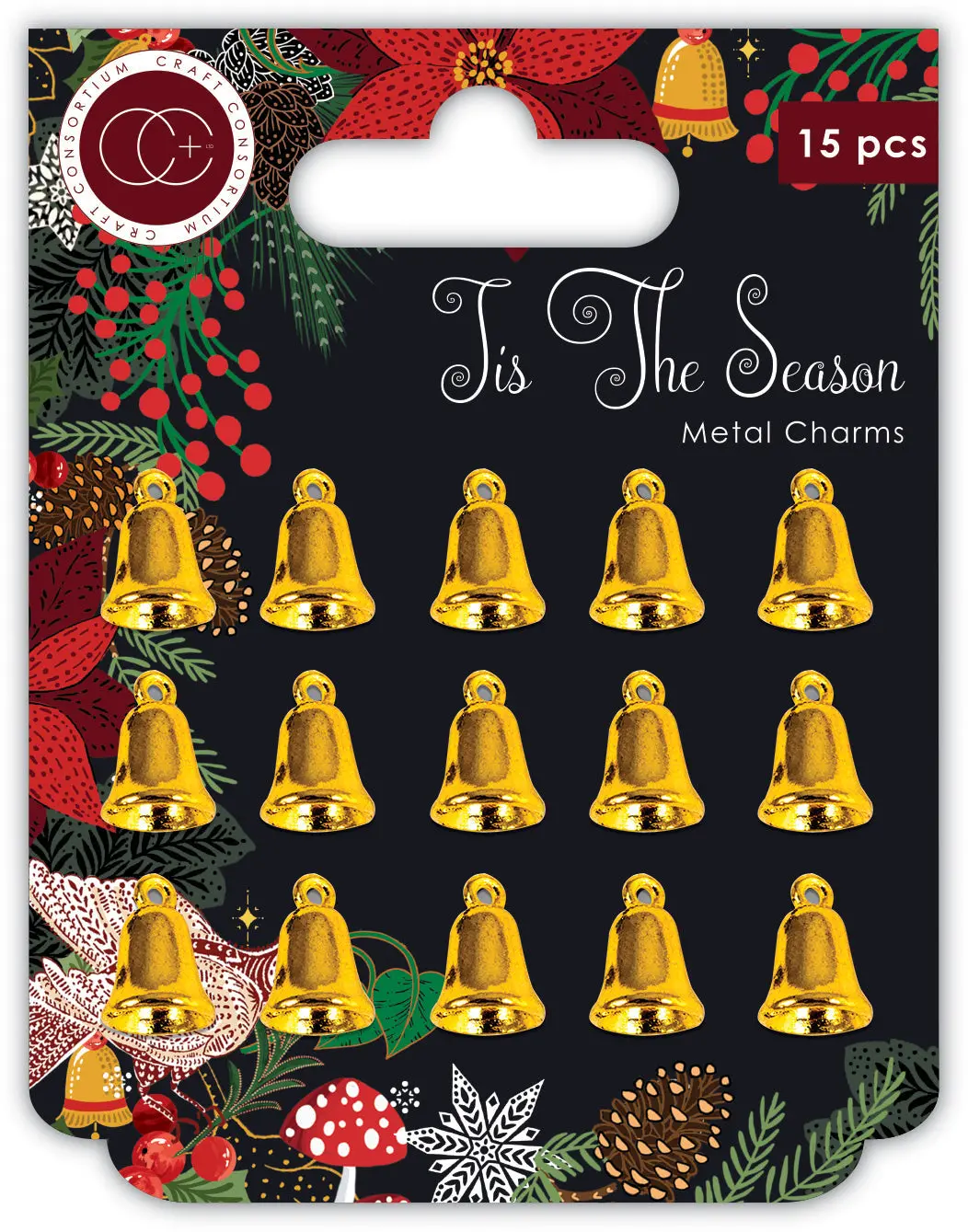 Craft Consortium Tis The Season - Metal Charms - Gold Bells 1