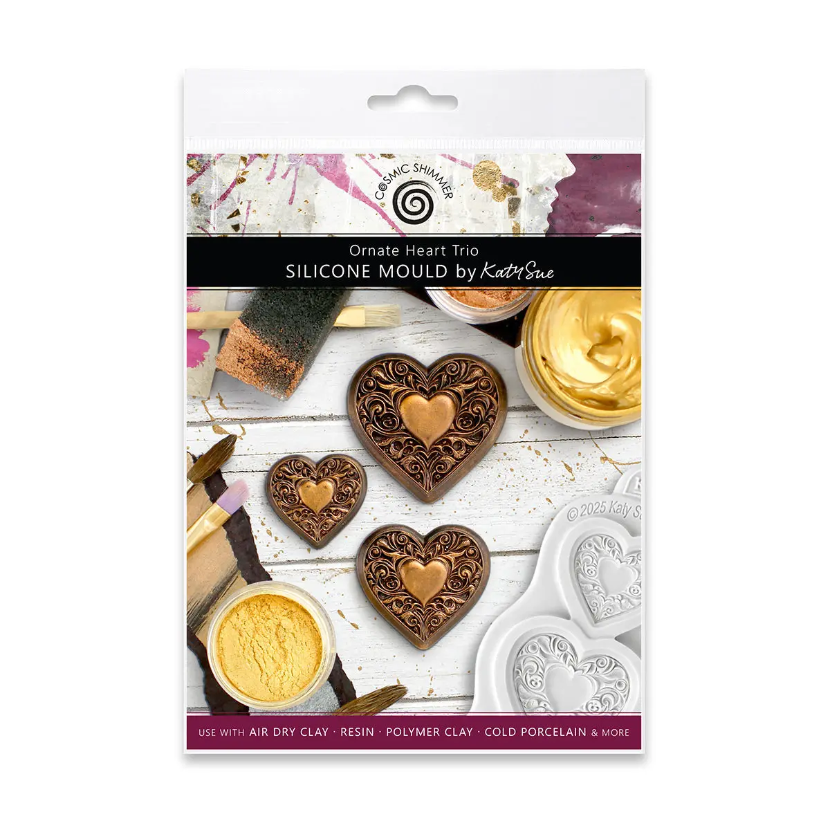Cosmic Shimmer Ornate Heart Trio Silicone Mould 1