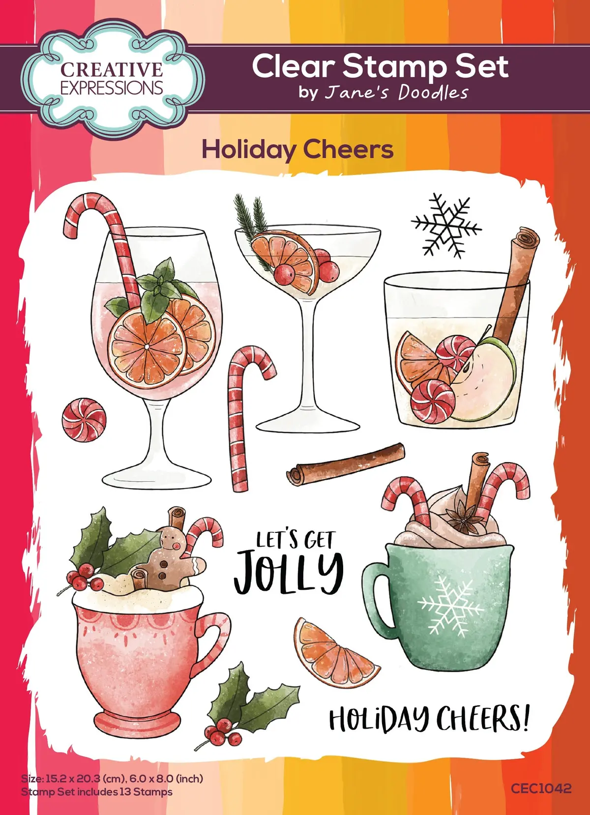 Creative Expressions Jane's Doodles Holiday Cheers 6 In X 8 In Clear Stamp Set 1
