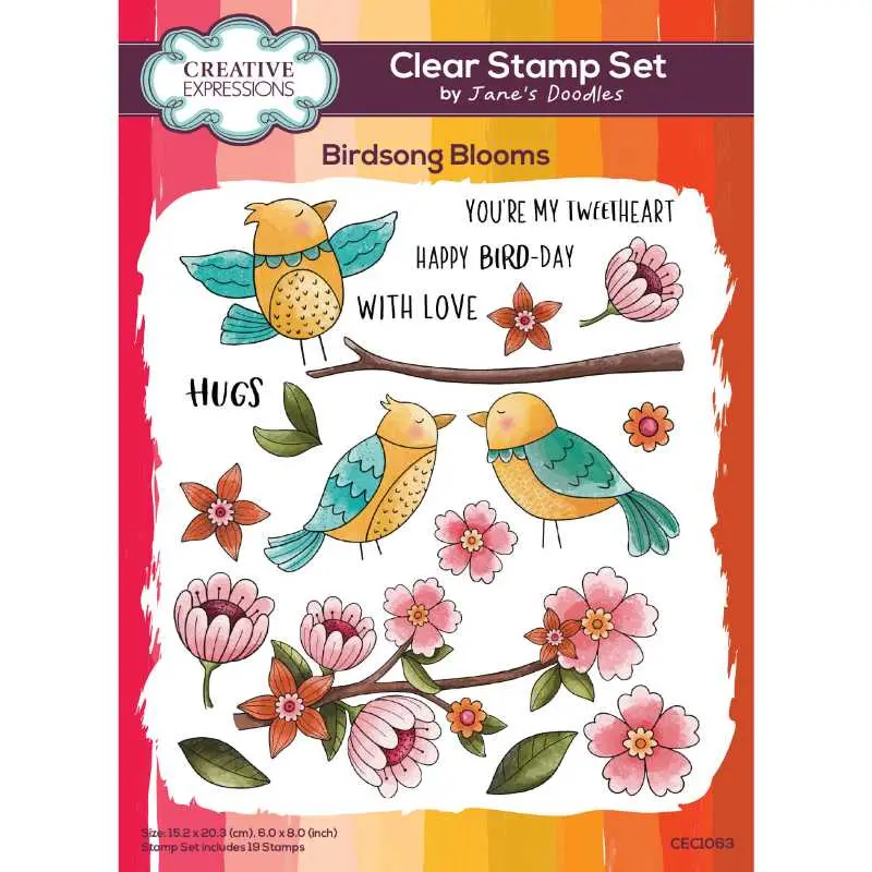 Creative Expressions Jane's Doodles Birdsong Blooms 6 In X 8 In Clear Stamp Set 1