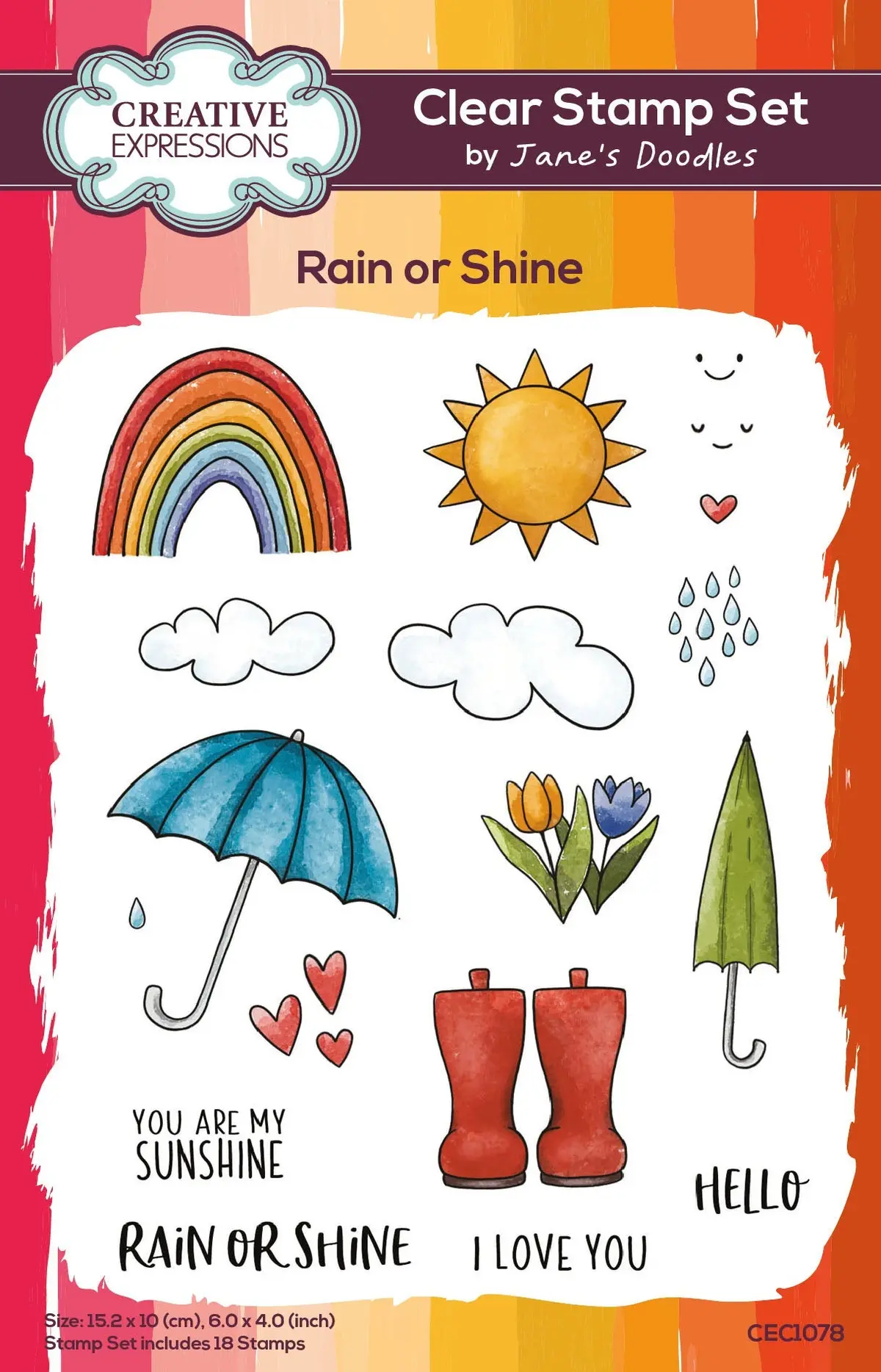 Creative Expressions Jane's Doodles Rain Or Shine 4 In X 6 In Clear Stamp Set 1