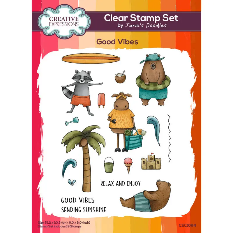Creative Expressions Jane's Doodles Good Vibes 6 In X 8 In Clear Stamp Set 1